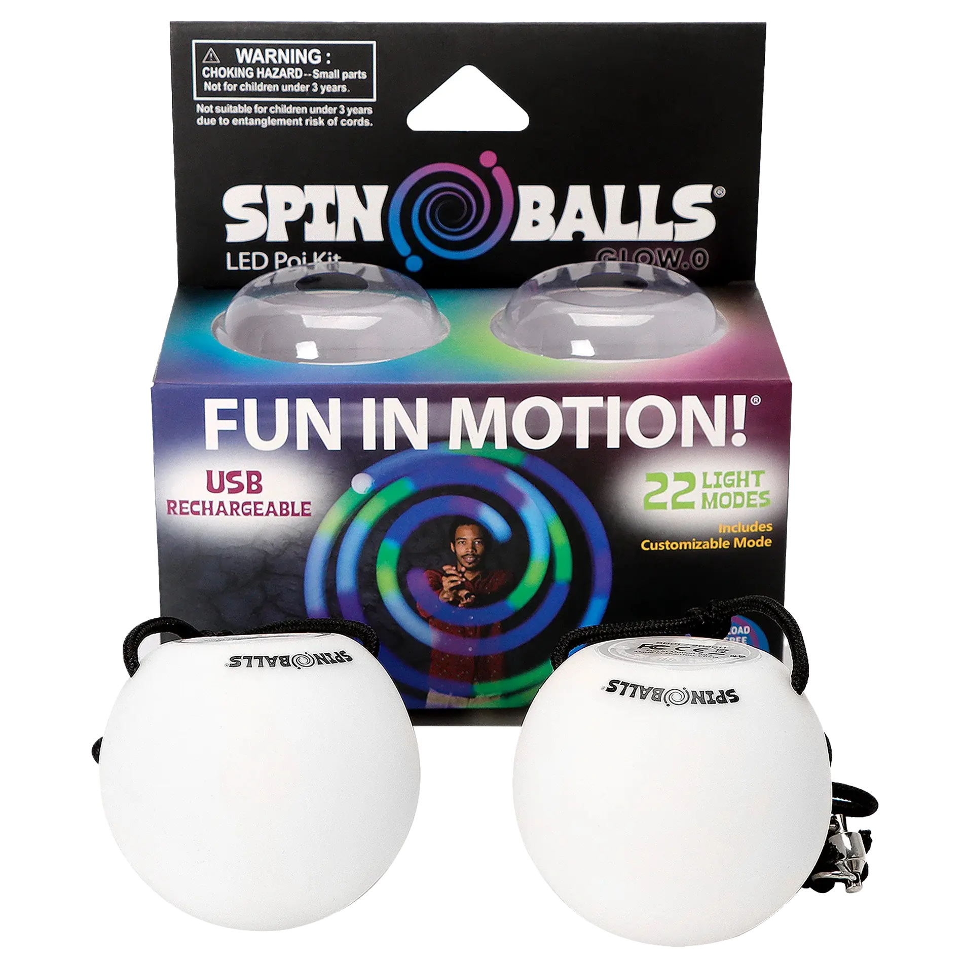 Spinballs Glow. 0 LED Rechargeable Poi Set T8